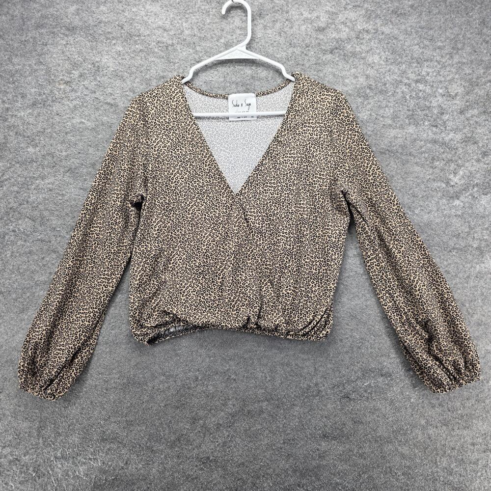 Sadie & Sage Blouse Womens XS Leopard Print V Neck Long Sleeve Wrap Made USA